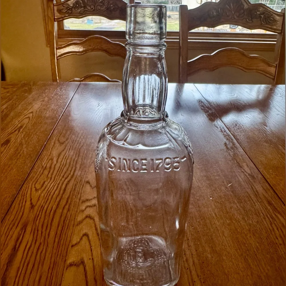 Vintage 1940s Jim Beam Clear Glass Whiskey Bottle Embossed MCM Decor